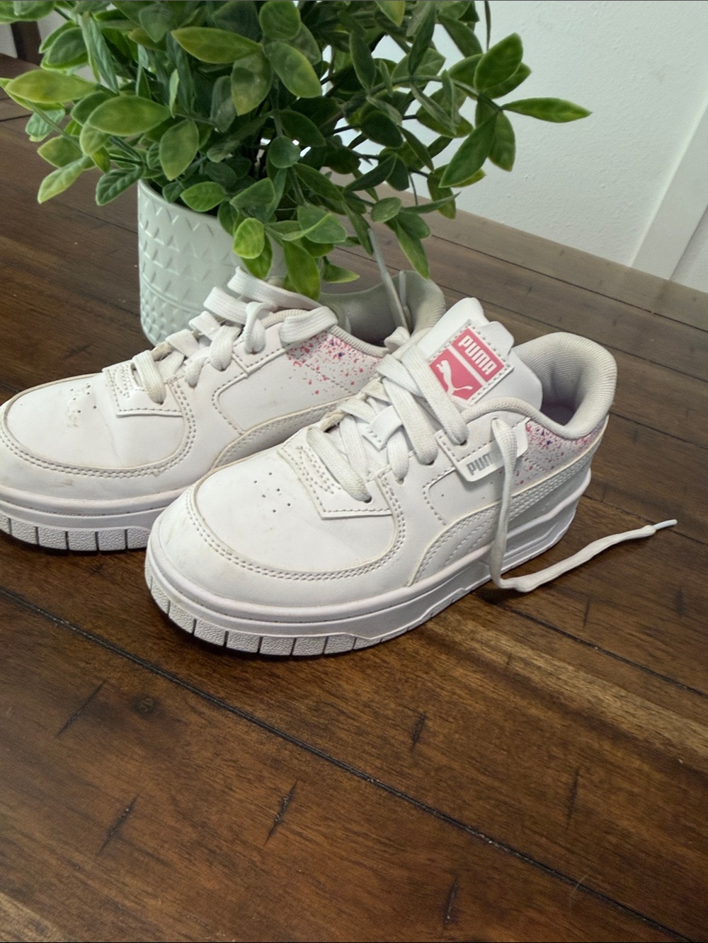 Puma Kids' White Sneakers with Pink Accent Splash